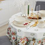 Скатерть Этель &quot;Сhristmas bells&quot; d=220 +/- 3см с ГМВО, 100%хл, саржа 190 гр/м2