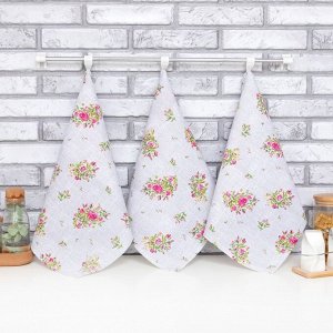 Набор кухонных полотенец Доляна Roses on linen 35х60 см - 3 шт., 100% хлопок, рогожка 164 г/м2