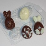 Пластиковая форма для шоколада Кролик и цыпленок мультяшные (4 мини)