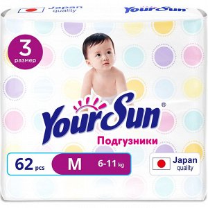 YourSun подгузники  M (6-11кг), 62 шт