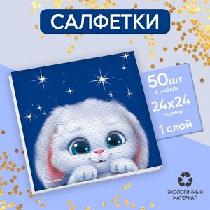 Салфетки бумажные однослойные «Пушистый Зая», 24?24 см, набор 50 штук