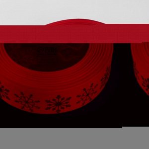 Лента репсовая с тиснением «Снежинки», 25 мм, 23 ± 1 м, цвет красный/золотой №1133