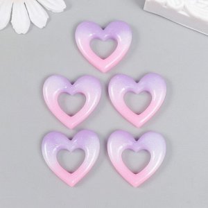 Декор для творчества пластик "Сердечко градиент" сиренево-розовый 2,7х2,9 см