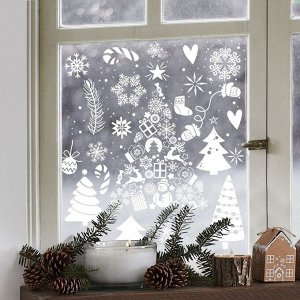 Виниловые наклейки на окна «Зимняя красавица», многоразовые, 70 ? 25 см
