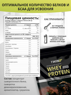 1WIN Протеин Whey Protein / Белковый коктейль для похудения, без сахара,(шоколадный пирог) 450гр.
