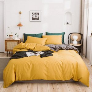 Комплект постельного белья сатин САТИН PREMIUM цвет Лагуна (зел) + Горчица 2 спальный с простыней на резинке