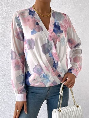 Блуза с цветочным принтом с v-образным воротником
