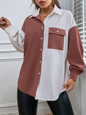 Рубашка контрастный с карманом со спущенным плечом