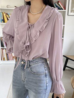 Блуза с узлом с рукавами-воланами