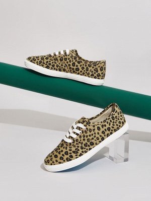 Холщовые туфли с леопардовым принтом на шнурках