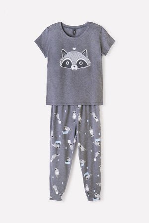 Пижама для девочки КБ 2781 серый меланж, енот-полоскун