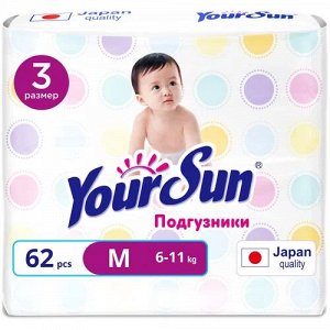 YourSun подгузники  M (6-11кг), 62 шт