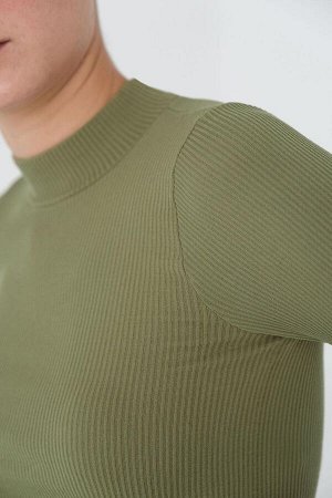 OLIVE GREEN Бесшовная укороченная блузка с длинными рукавами