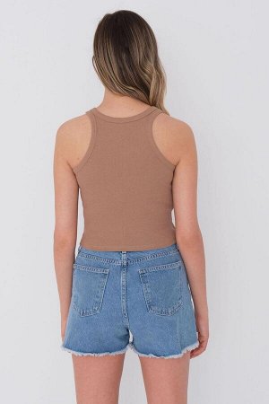 Camel Halter Collar Corduroy Crop Singlet