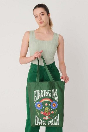 Зеленая большая сумка через плечо с узором