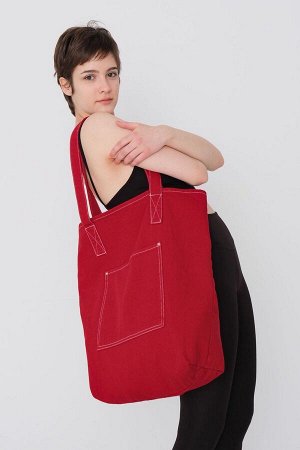 Красная большая сумка через плечо с карманом