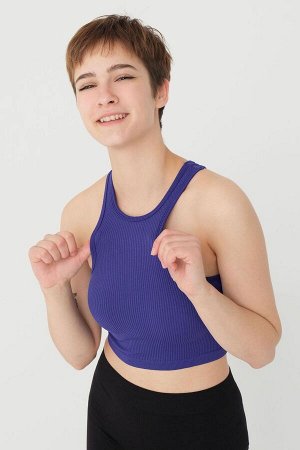 Бесшовный укороченный трикотаж Sax Blue Halter Neck