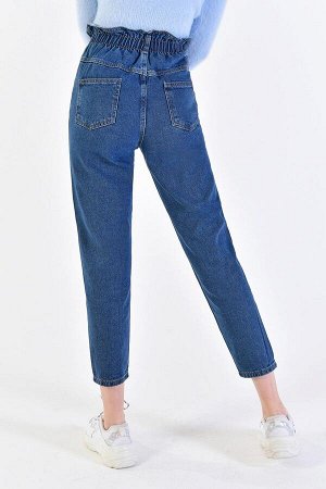 Темно-джинсовый цвет с двойной пуговицей и высокой талией Mom Jean