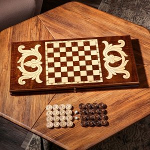 Нарды ручной работы "Звезда", 60х30 см, с шахматным полем, массив ореха, Армения