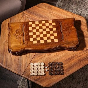 Нарды ручной работы "Паук", 60х30 см, с шахматным полем, массив ореха, Армения