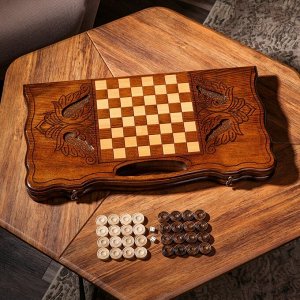 Нарды ручной работы "Рык тигра", с ручкой, 60х30 см, с шахматным полем, массив ореха, Армения