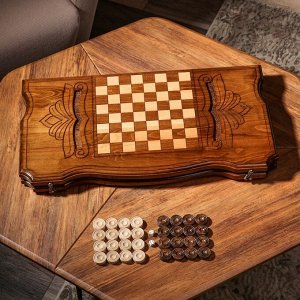 Нарды ручной работы "Бык", 60х30 см, с шахматным полем, массив ореха, Армения
