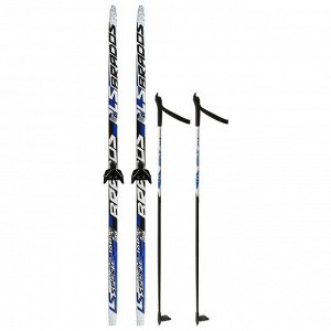 Комплект лыжный: пластиковые лыжи 160 см с насечкой, стеклопластиковые палки 120 см, крепления NN75 мм «БРЕНД ЦСТ Step», цвета микс