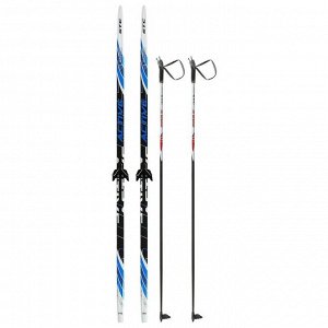 Комплект лыжный: пластиковые лыжи 195 см с насечкой, стеклопластиковые палки 155 см, крепления NN75 мм, цвета МИКС