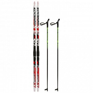 Комплект лыжный: пластиковые лыжи 180 см без насечек, стеклопластиковые палки 140 см, крепления SNS «БРЕНД ЦСТ», цвета микс