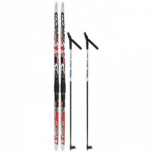 Комплект лыжный: пластиковые лыжи 160 см с насечкой, стеклопластиковые палки 120 см, крепления SNS, цвета МИКС
