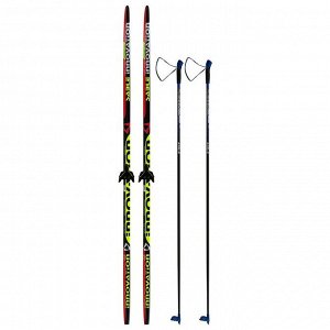 Комплект лыжный: пластиковые лыжи 205 см с насечкой, стеклопластиковые палки 165 см, крепления NN75 мм, цвета МИКС