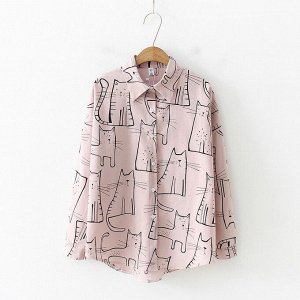 Женская блуза, принт "Кошки" размер 42-44 rus