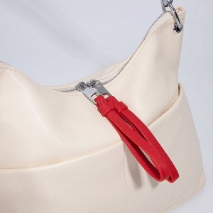 Сумка-мешок, отдел на молнии, 3 наружных кармана, длинный ремень, цвет бежевый/красный