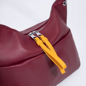 Сумка-мешок, отдел на молнии, 3 наружных кармана, длинный ремень, цвет бордовый/жёлтый