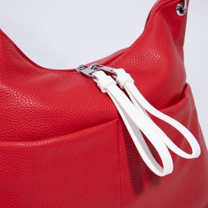Сумка-мешок, отдел на молнии, 3 наружных кармана, длинный ремень, цвет красный/белый