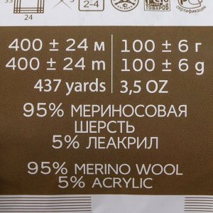 Пряжа"Австралийский меринос" 95%меринос. шерсть,5% акрил объёмный 400м/100гр (276-Перламут)