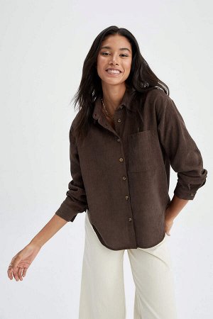 Бархатная рубашка стандартного кроя с короткими рукавами и длинными рукавами спереди и сзади