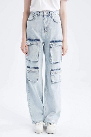 Широкие джинсы карго с высокой талией