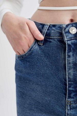 Джинсовые двусторонние брюки прямого кроя с высокой талией и укороченной длиной
