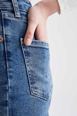 Джинсовые двусторонние брюки прямого кроя с высокой талией и укороченной длиной