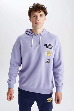 Defacto Fit NBA Los Angeles Lakers Licensed Хлопковая толстовка с капюшоном и принтом на спине