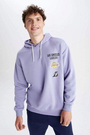 Defacto Fit NBA Los Angeles Lakers Licensed Хлопковая толстовка с капюшоном и принтом на спине