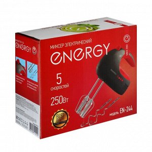 Миксер ENERGY EN-244, ручной, 250 Вт, 5 скоростей, 2 насадки, чёрно-красный