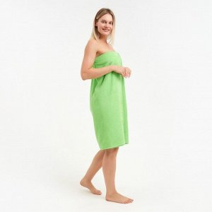 Килт женский для бани и сауны , цвет зелёный вышивка Киса, размер 80х150±2 см, махра 300г/м 100% хлопок