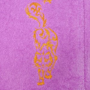 Килт женский для бани и сауны , цвет сиреневый вышивка Киса, размер 80х150±2 см, махра 300г/м 100% хлопок