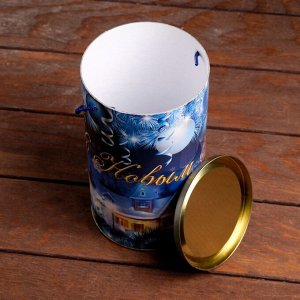 Подарочная коробка, тубус «Рождественская деревня» 120 х 220 мм (200 мм внутр. высота).