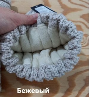 Женский комплект (шапка+снуд) с шерстью на флисе цвета ассорти