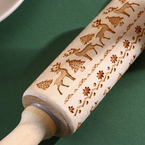Скалка новогодняя Доляна, фигурная, 30?4 см, рабочая часть 11,5 см, вращающаяся