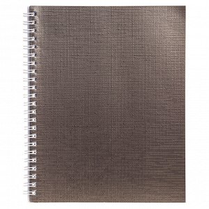 Тетрадь 96 листов, КЛЕТКА, КОРИЧНЕВАЯ Metallic, бумвинил А5,  гребень, офсет №1, HATBER, 96Т5бвВ1гр