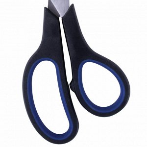 Ножницы BRAUBERG "Soft Grip", 190 мм, черно-синие, резиновые вставки, 3-х сторонняя заточка, 230762